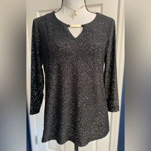 JM Collection Black Sparkly Blouse with 3/4 Sleeves